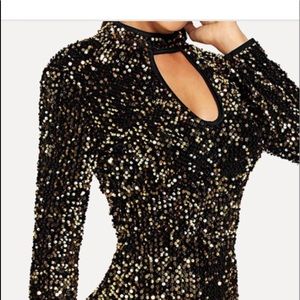 Gold and black sequined dress